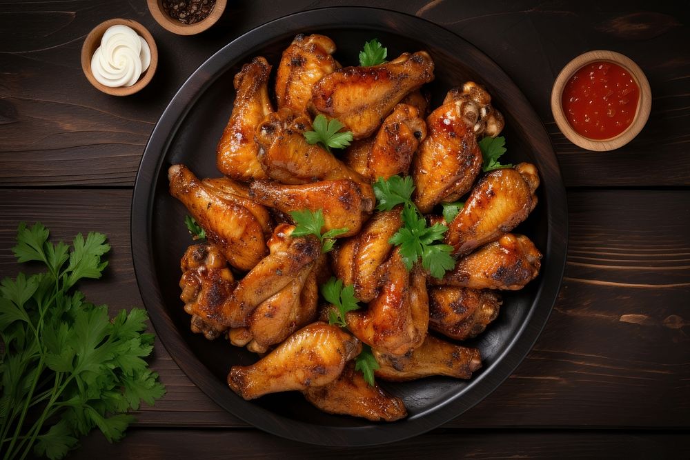Chicken wings food sauce table. AI generated Image by rawpixel.