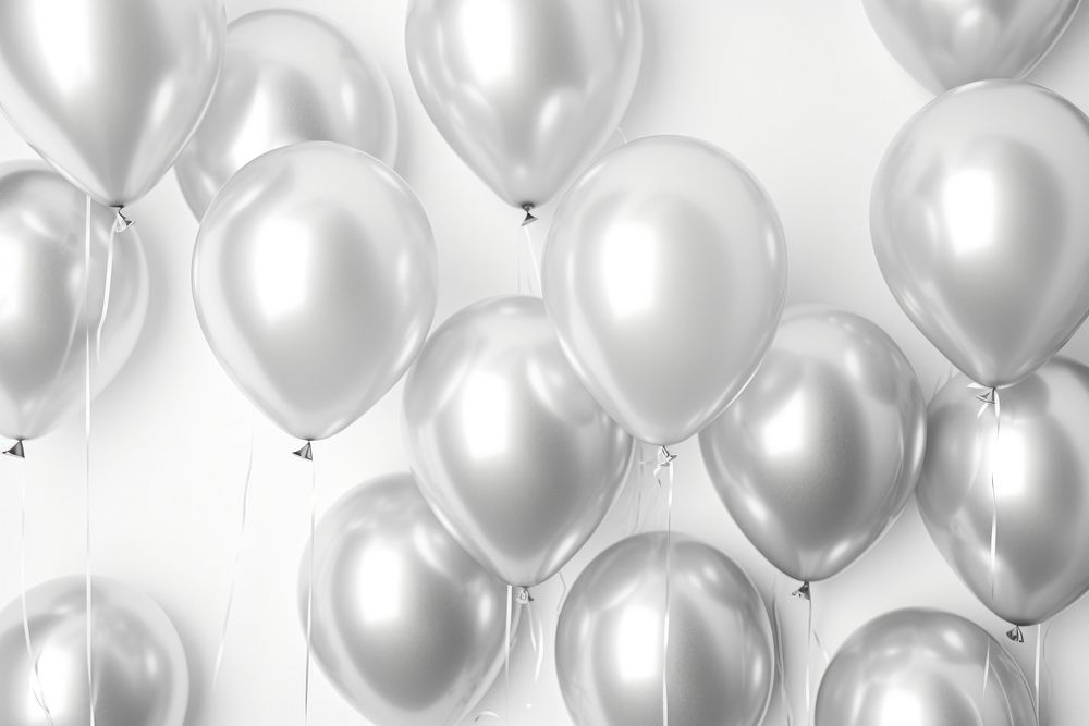 Silver color balloons foil backgrounds pattern white. AI generated Image by rawpixel.