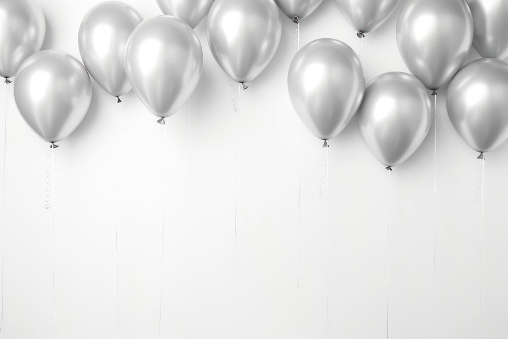 Silver color balloons foil backgrounds white celebration. AI generated Image by rawpixel.
