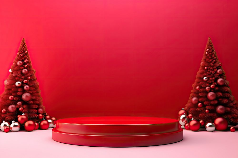 One podium christmas tree red. AI generated Image by rawpixel.