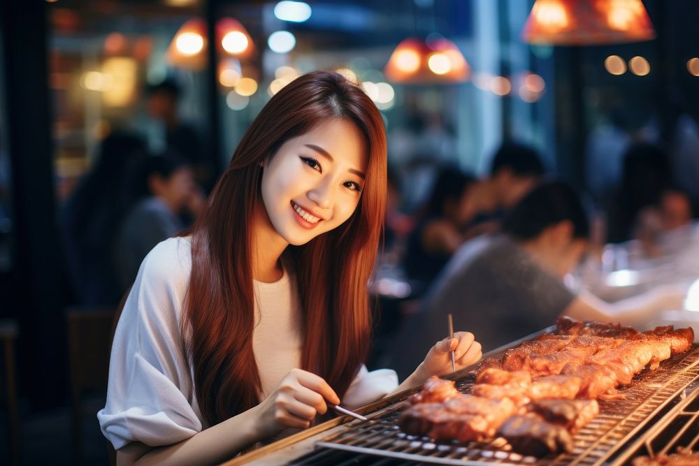 Korean girls restaurant grilling grilled. AI generated Image by rawpixel.