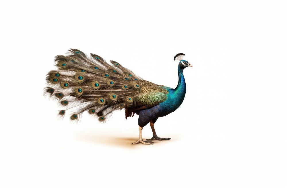 Peacock animal bird white background. AI generated Image by rawpixel.
