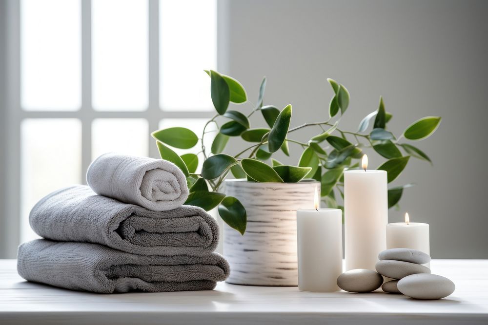 Spa products towel plant room. AI generated Image by rawpixel.