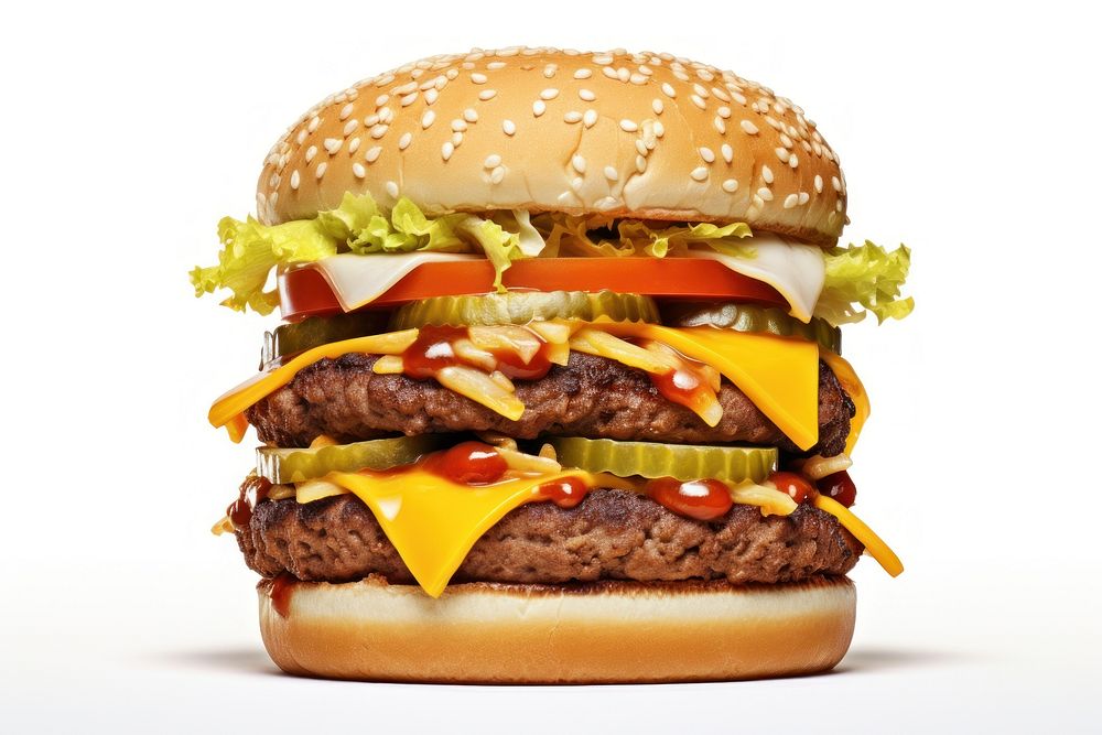 Burger cheese food white background. AI generated Image by rawpixel.