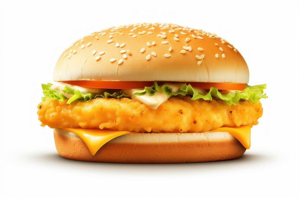 Fired fish burger cheese food white background. AI generated Image by rawpixel.