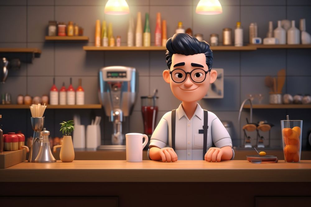 Barista cartoon technology portrait. AI generated Image by rawpixel.