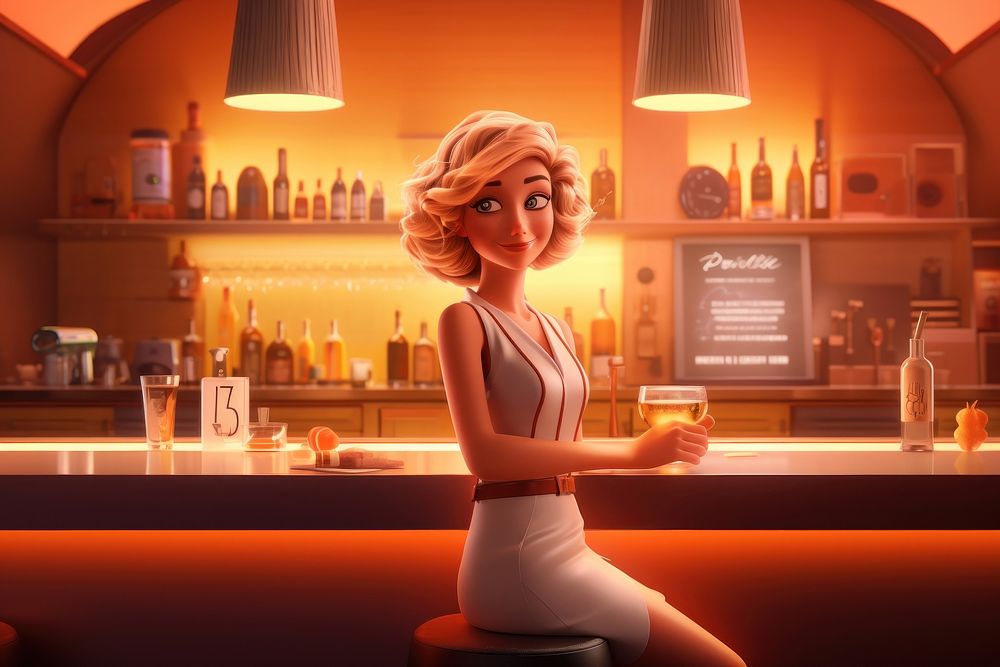 Bartender girl cartoon bottle adult. AI generated Image by rawpixel.