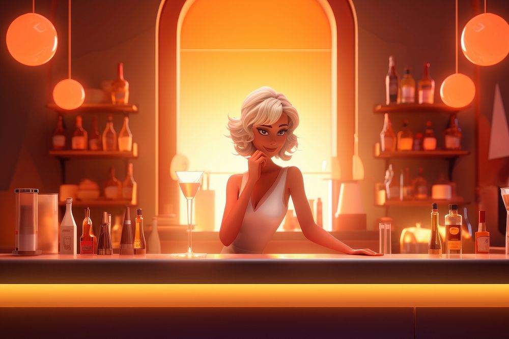 Bartender girl cartoon bottle adult. AI generated Image by rawpixel.