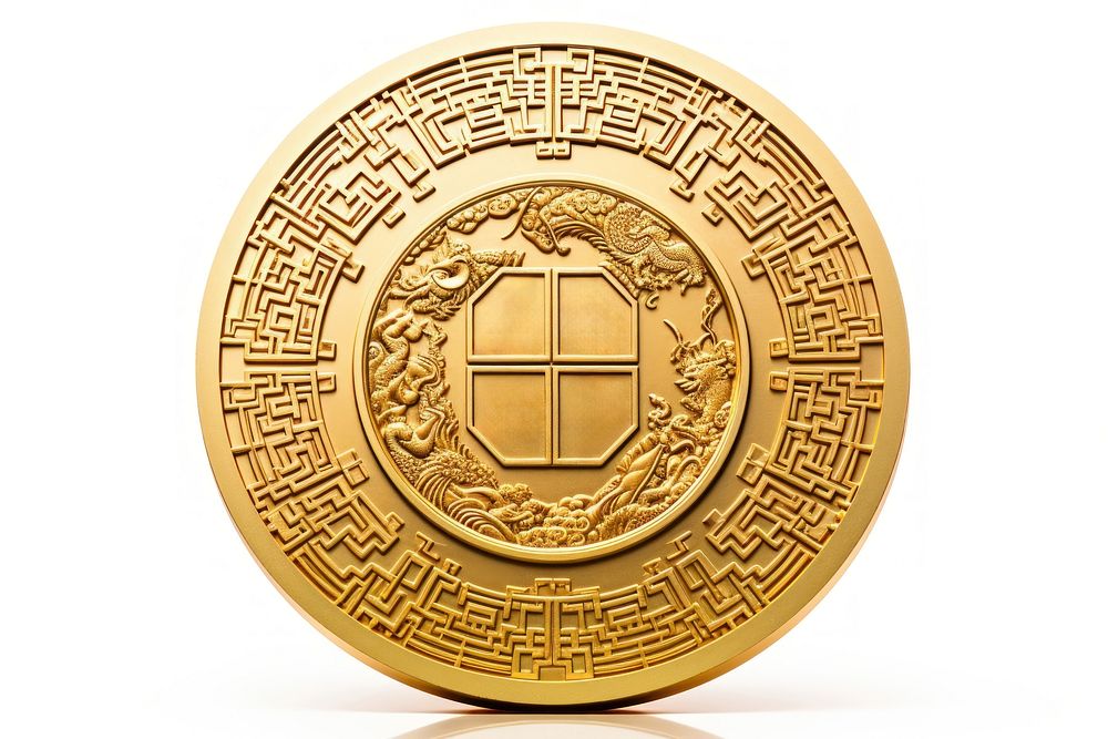 Chinese gold money coin white background investment. AI generated Image by rawpixel.