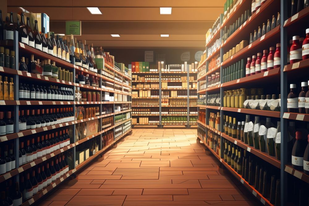 Wine supermarket architecture arrangement. AI generated Image by rawpixel.