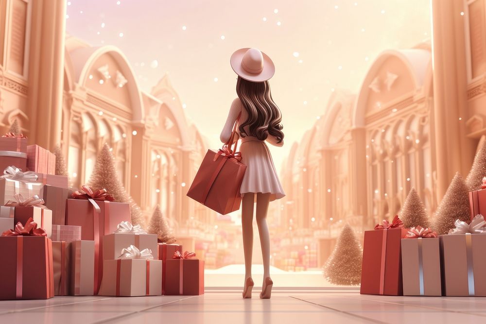 Shopping christmas women bag. AI generated Image by rawpixel.