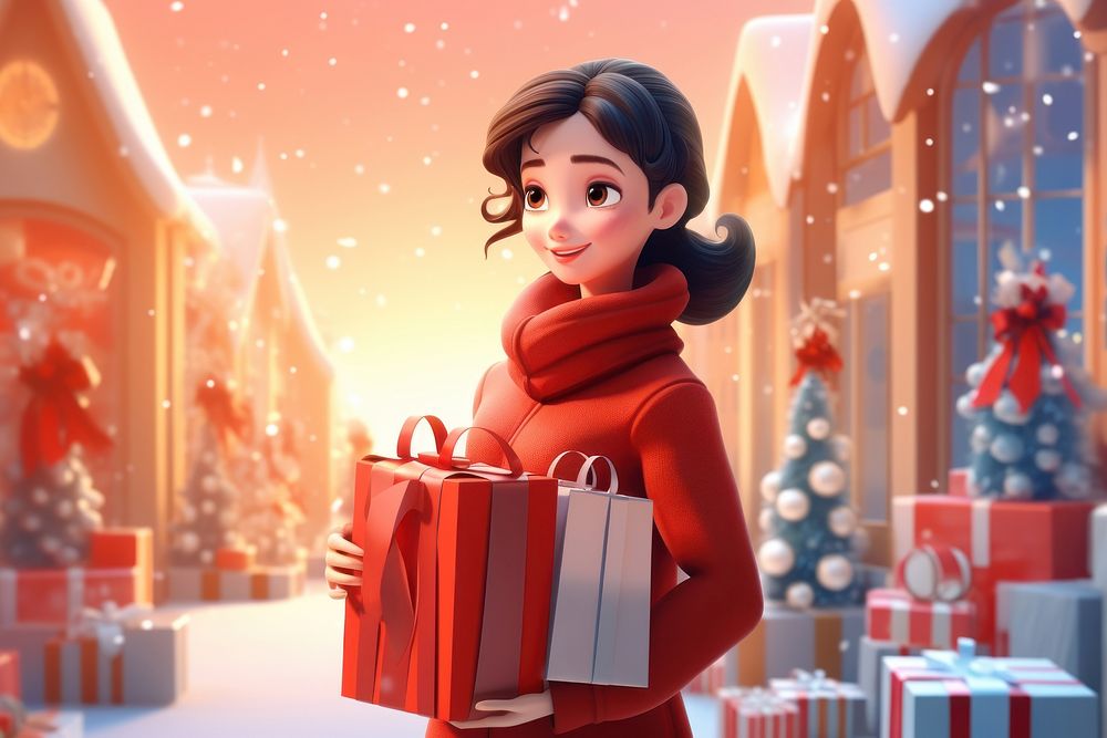Shopping christmas cartoon adult. AI generated Image by rawpixel.