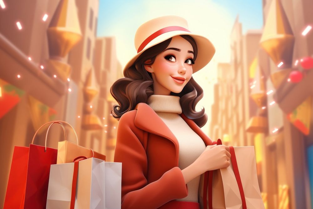 Shopping cartoon adult women. AI generated Image by rawpixel.