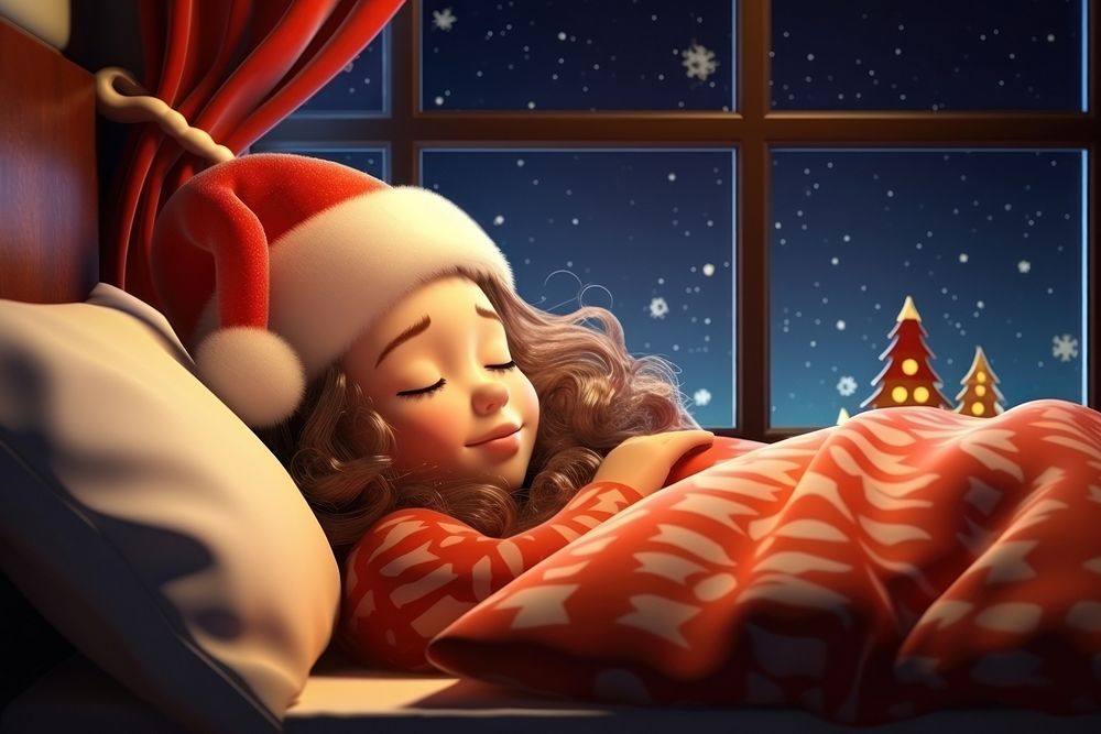 Sleeping christmas cartoon window. AI generated Image by rawpixel.