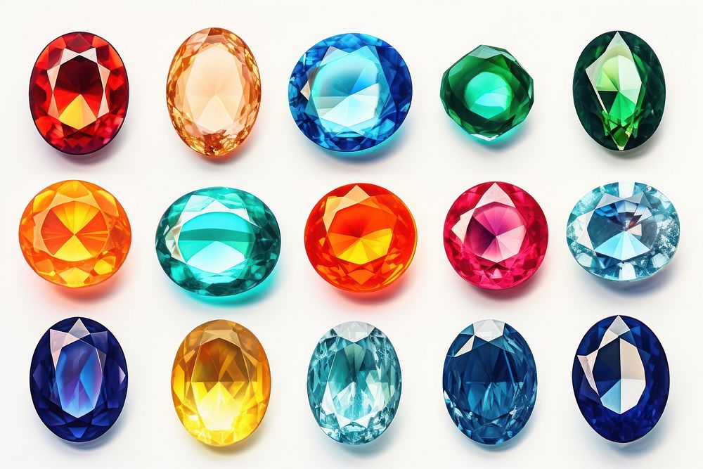 Various colored gems gemstone jewelry white background. AI generated Image by rawpixel.