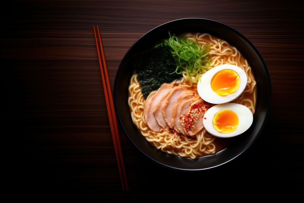 Japanese ramen chopsticks table meal. AI generated Image by rawpixel.