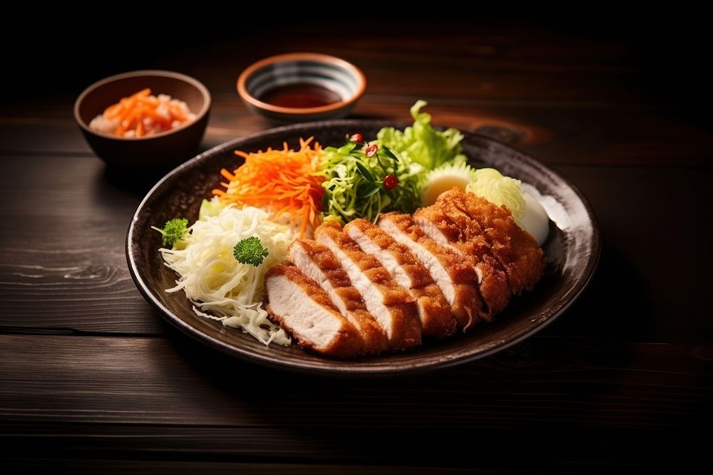 Tonkatsu seafood plate table. AI generated Image by rawpixel.