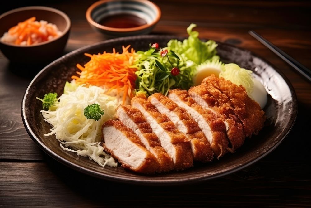 Tonkatsu seafood plate table. AI generated Image by rawpixel.
