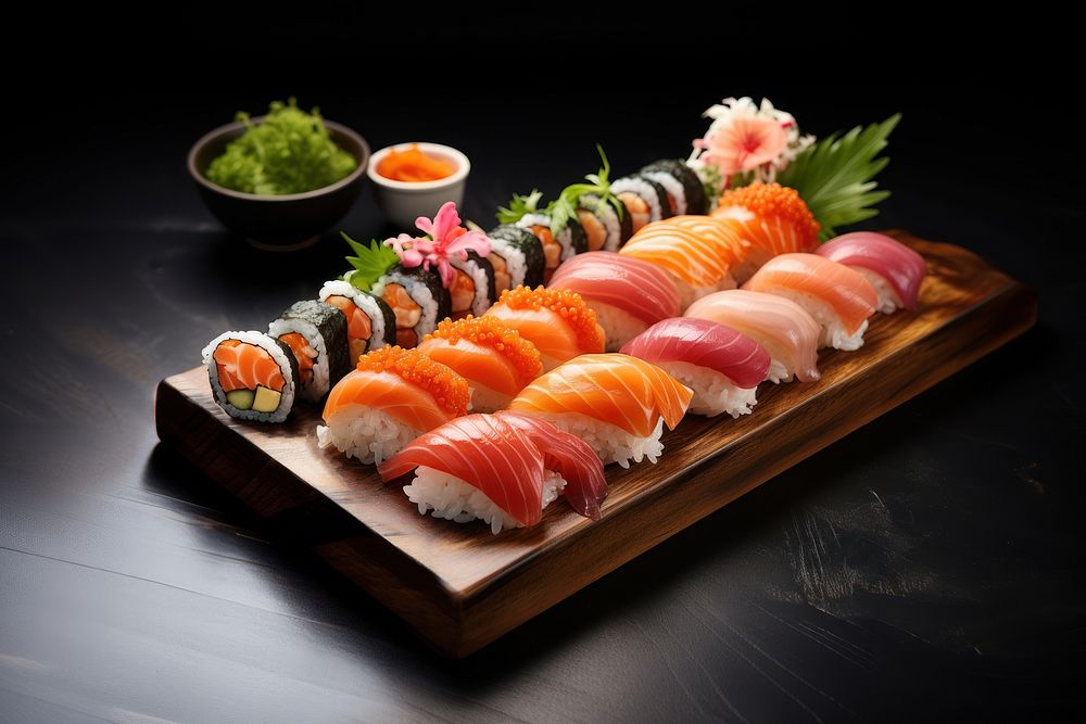 Sushi table rice food. AI generated Image by rawpixel.
