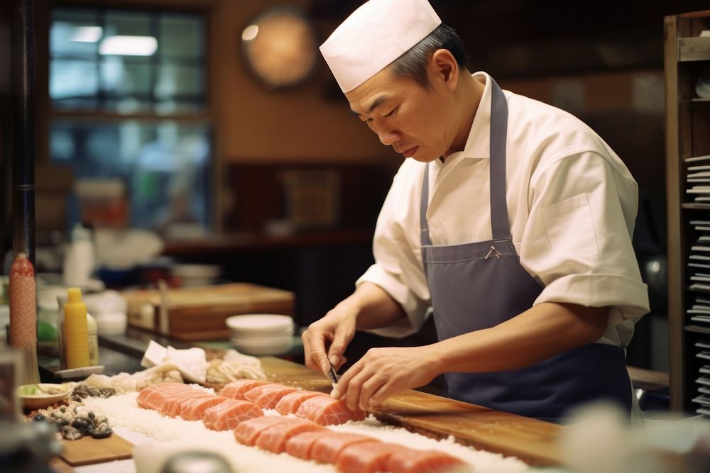 Chef sushi adult concentration. AI generated Image by rawpixel.