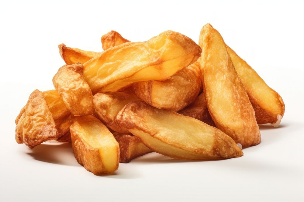 Fried potato Big piece fries food white background. AI generated Image by rawpixel.