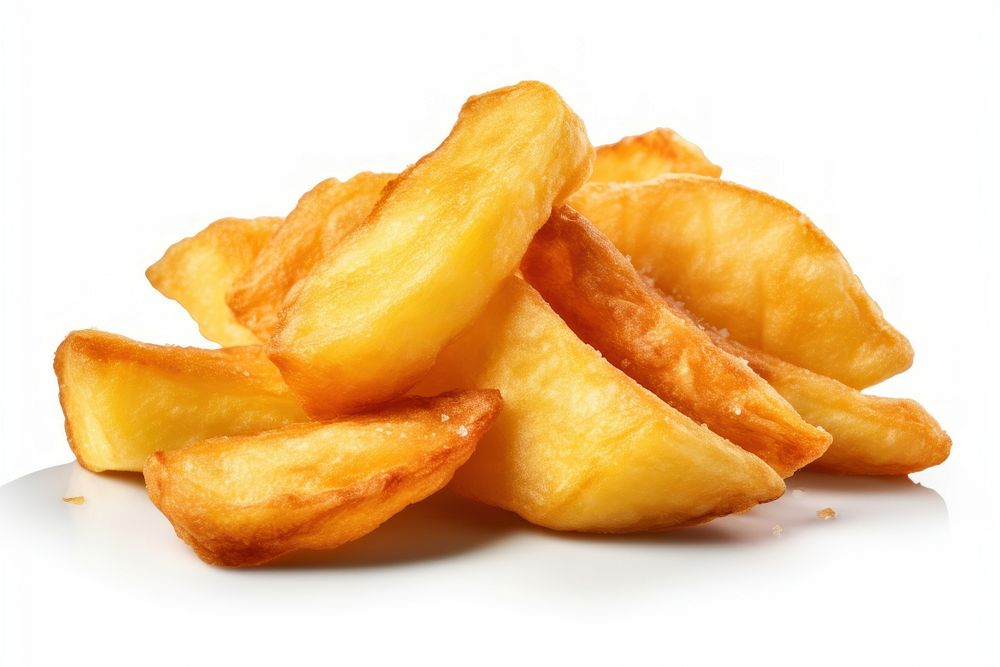 Fried potato Big piece fries food white background. AI generated Image by rawpixel.