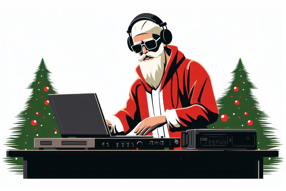DJ Santa Claus djing computer laptop adult. AI generated Image by rawpixel.