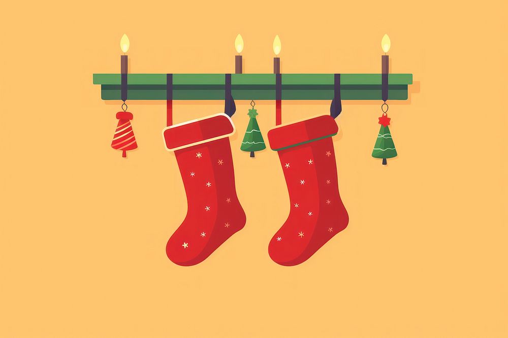 Christmas socks hanging fire illuminated. AI generated Image by rawpixel.
