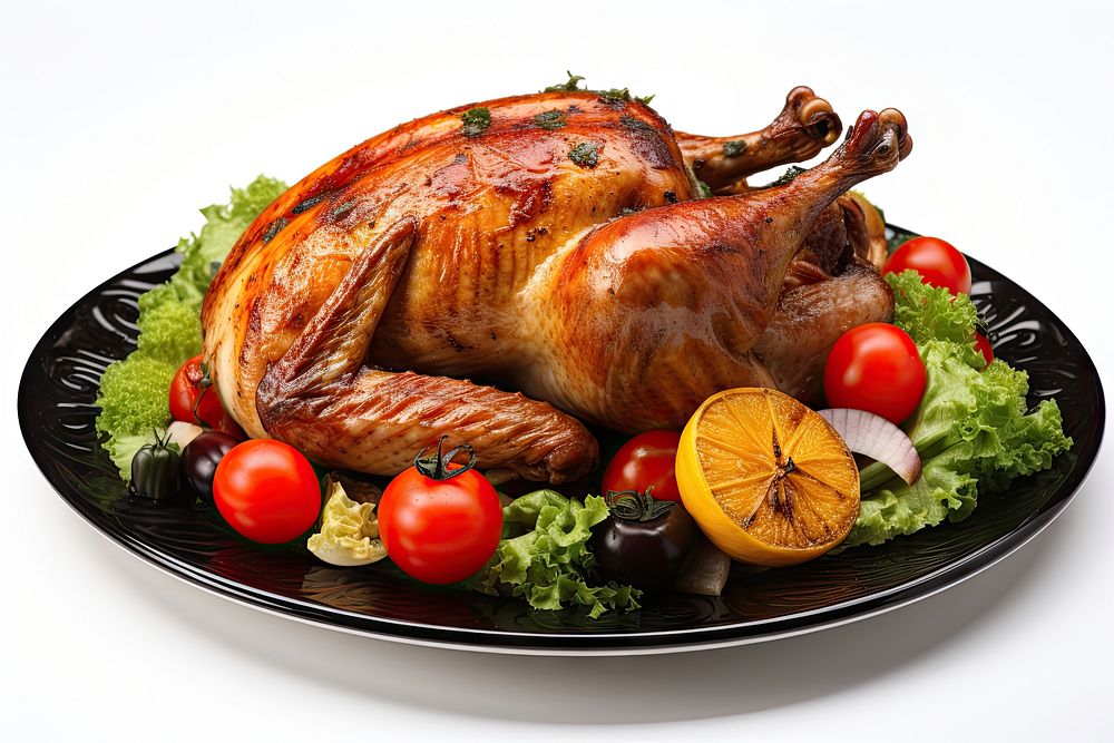 Cooked turkey plate dish vegetable. AI generated Image by rawpixel.