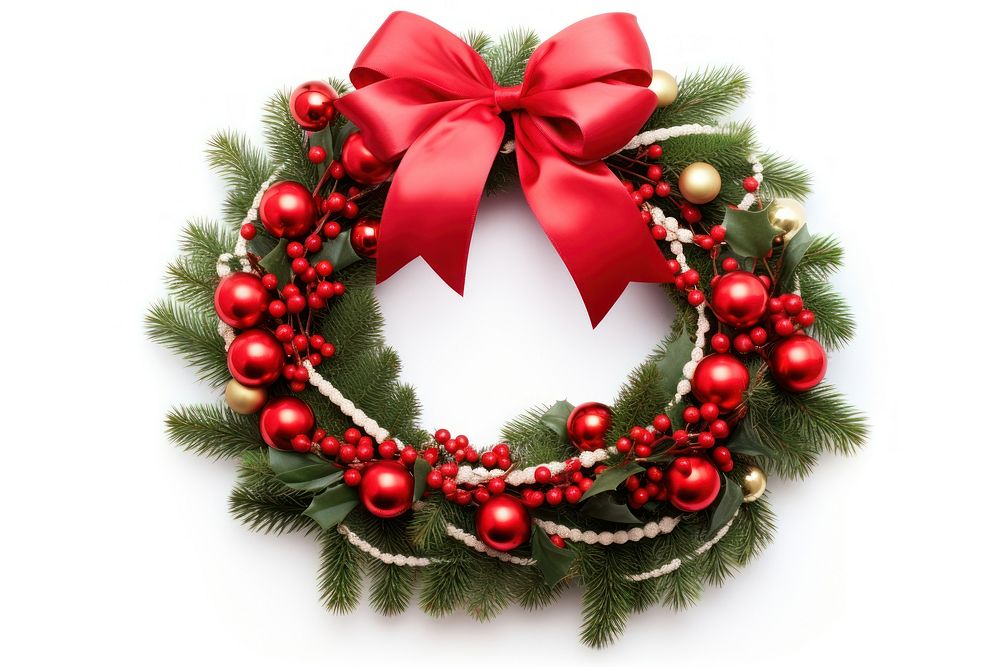 Christmas wreath christmas white background illuminated. AI generated Image by rawpixel.