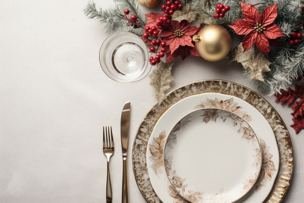 Christmas plate fork food. AI generated Image by rawpixel.