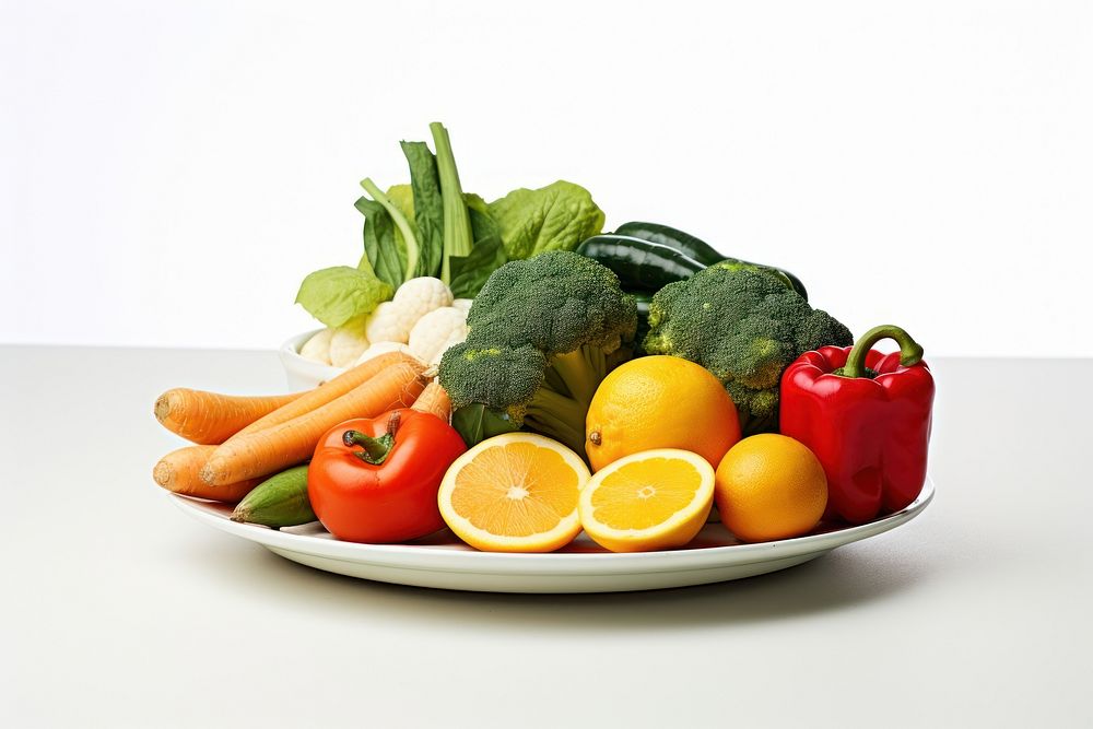 Healthy food vegetable fruit plate. AI generated Image by rawpixel.