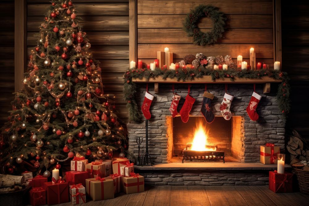 Christmas decoration fireplace candle. AI generated Image by rawpixel.