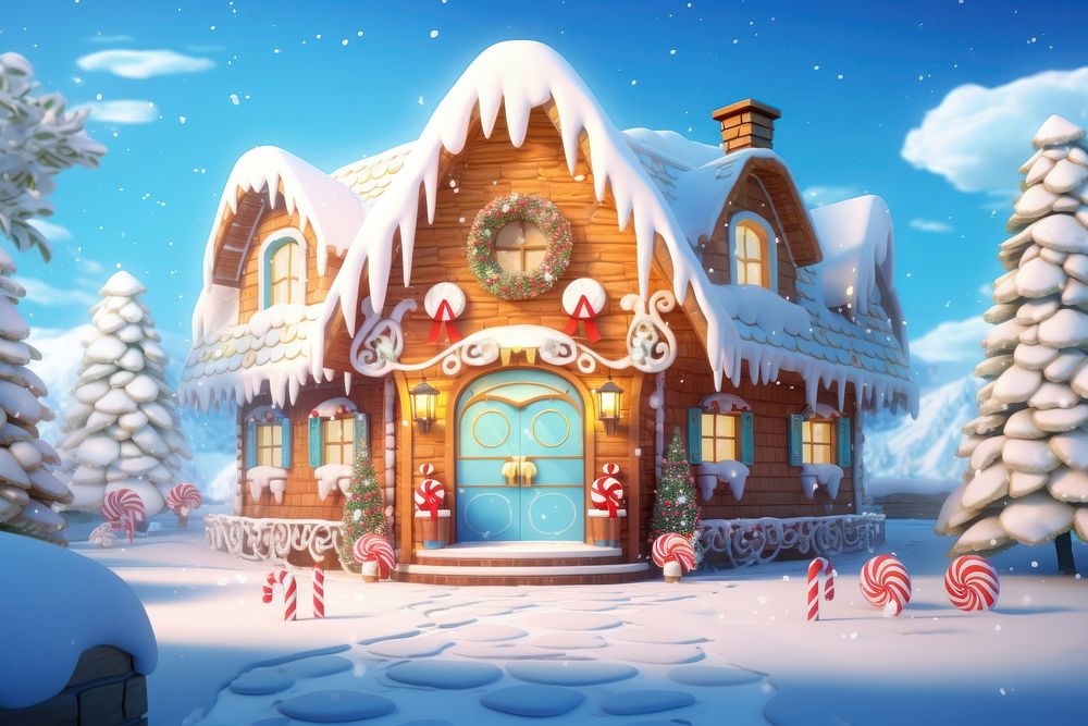 Christmas party house architecture building cartoon. AI generated Image by rawpixel.