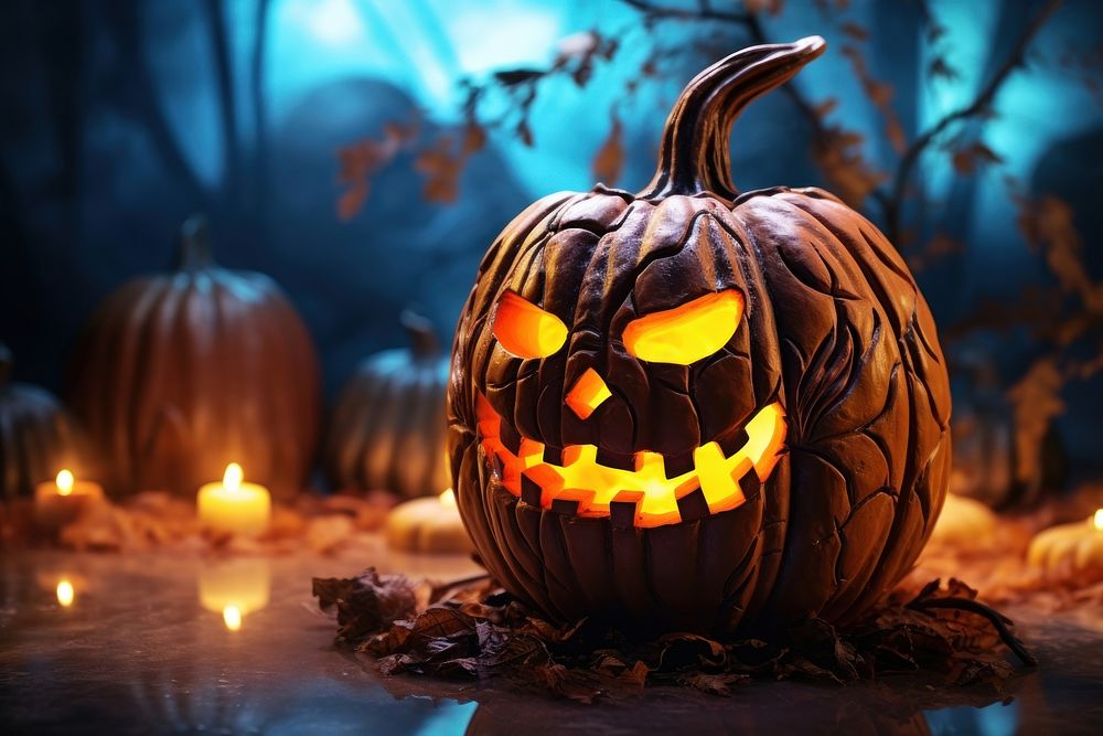 Pumpkin lantern halloween decoration glowing. AI generated Image by rawpixel.
