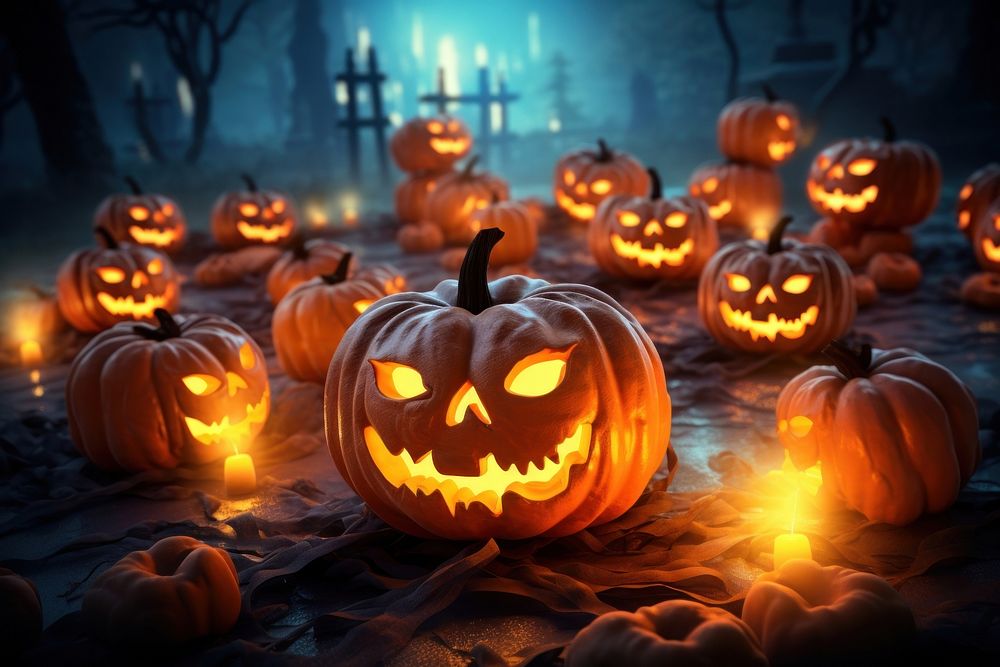 Pumpkins lanterns halloween decoration glowing. AI generated Image by rawpixel.