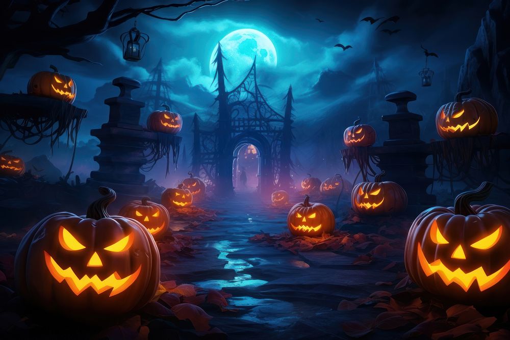 Pumpkins lantern halloween night decoration. AI generated Image by rawpixel.