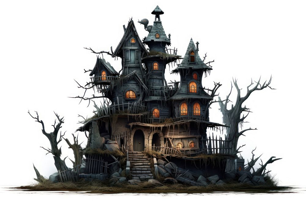 Scary haunted house architecture building white background. AI generated Image by rawpixel.