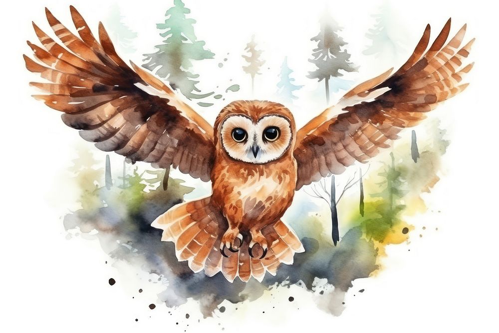 Cute owl flying animal bird creativity. AI generated Image by rawpixel.