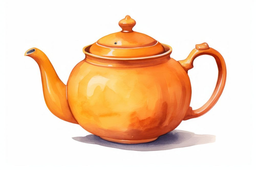 Teapot white background orange color refreshment. AI generated Image by rawpixel.
