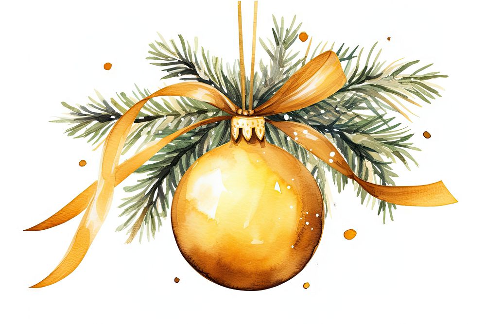 Gold Christmas ball christmas ribbon plant. AI generated Image by rawpixel.