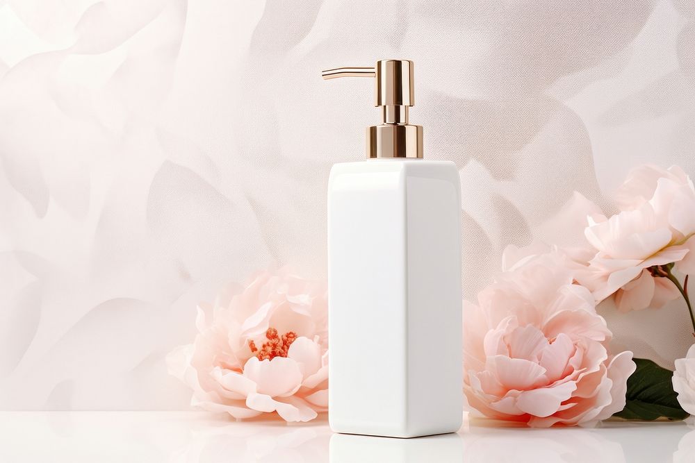 Plain white dispenser pump mockup cosmetics perfume bottle. AI generated Image by rawpixel.