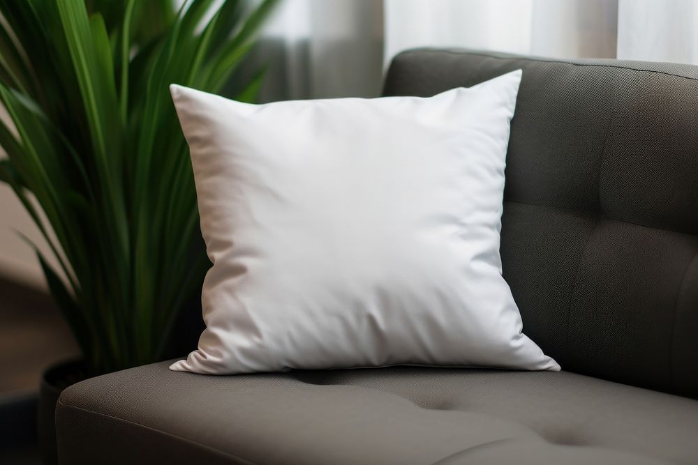 Plain white pillow case mockup furniture cushion comfortable. AI generated Image by rawpixel.