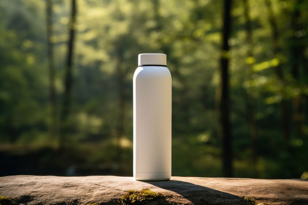 Plain white shop outdoor tumbler bottle outdoors forest refreshment. AI generated Image by rawpixel.