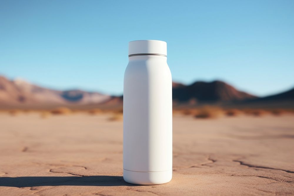 Plain white shop outdoor tumbler bottle cylinder outdoors refreshment. AI generated Image by rawpixel.