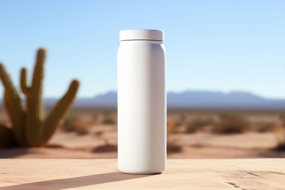 Plain white shop outdoor tumbler bottle cylinder outdoors jar. AI generated Image by rawpixel.