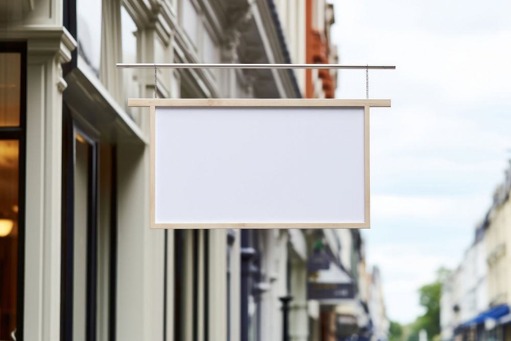 Plain white shop signage mockup architecture electronics billboard. AI generated Image by rawpixel.