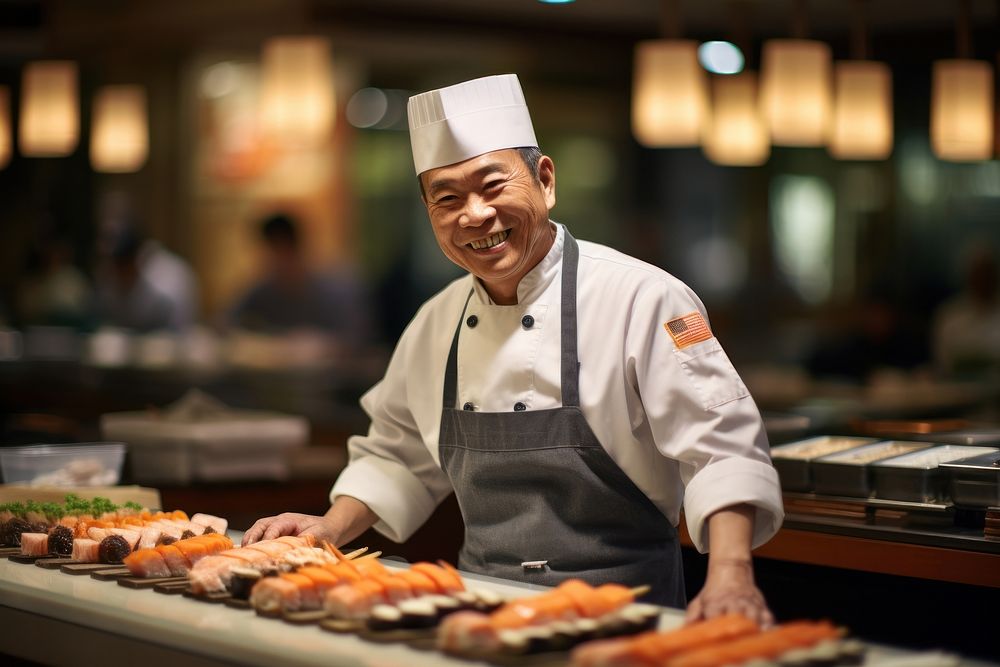 Chef sushi adult restaurant. AI generated Image by rawpixel.