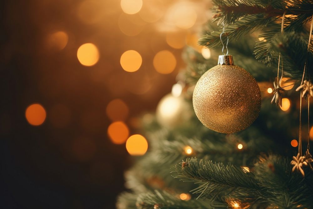 Christmas tree light gold anticipation. AI generated Image by rawpixel.