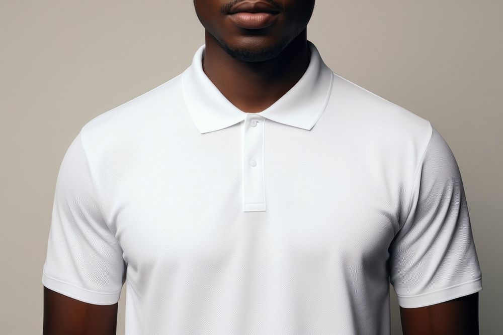 Wearing plaing white polo shirt mockup black man t-shirt sleeve. AI generated Image by rawpixel.